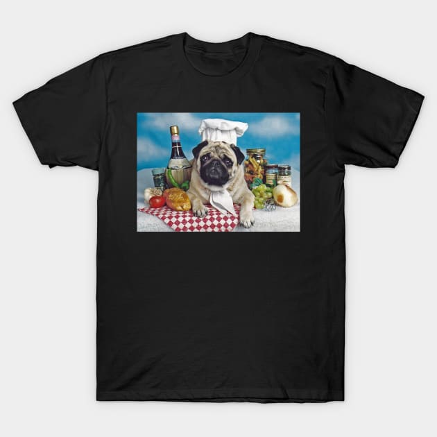 Pug Dog Cook Chef T-Shirt by candiscamera